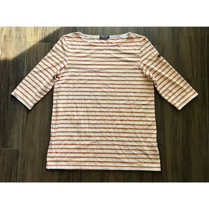 Saint James L'Atelier Women's Orange And White Striped Designer Blouse Small